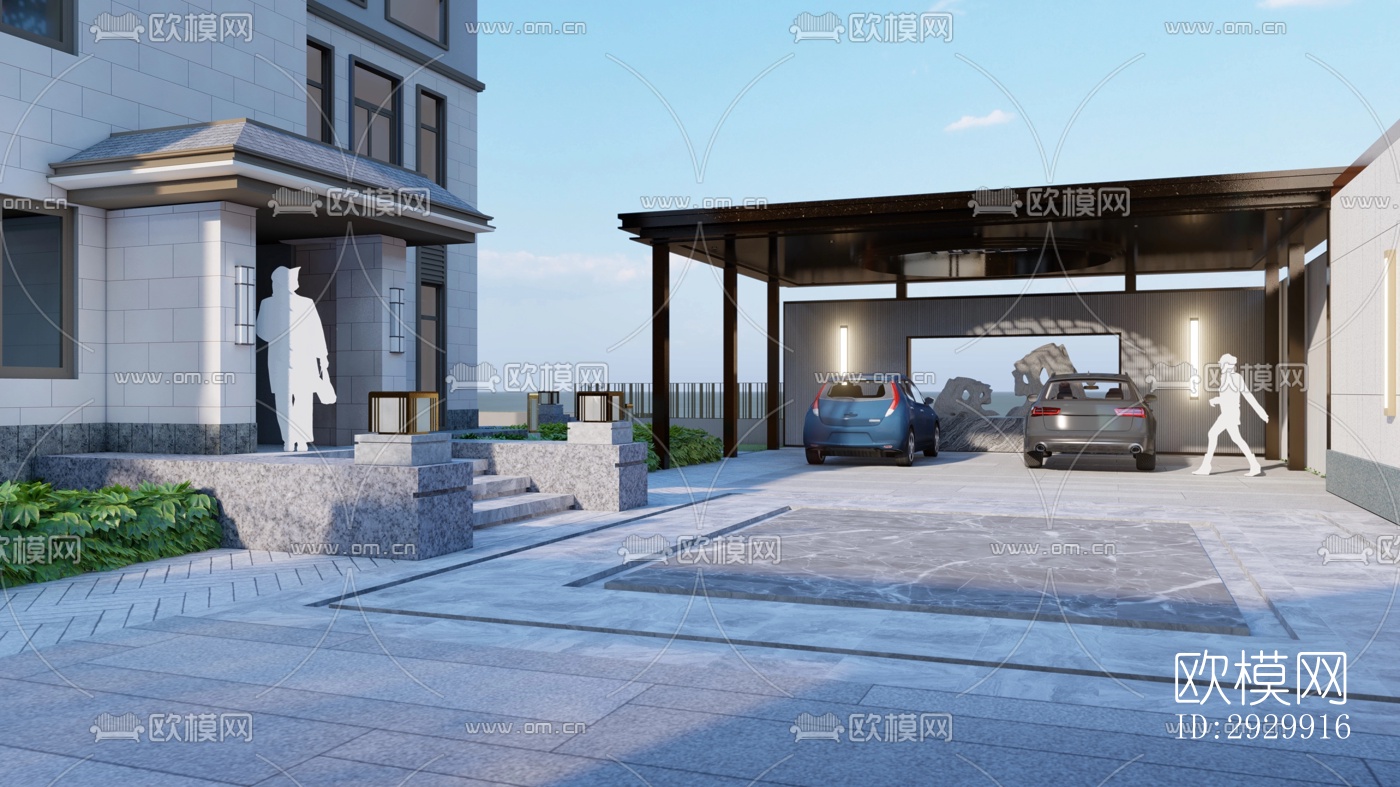 新中式居住景观效果图下载（渲染图9）