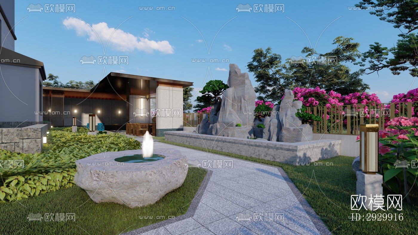 新中式居住景观效果图下载（渲染图2）