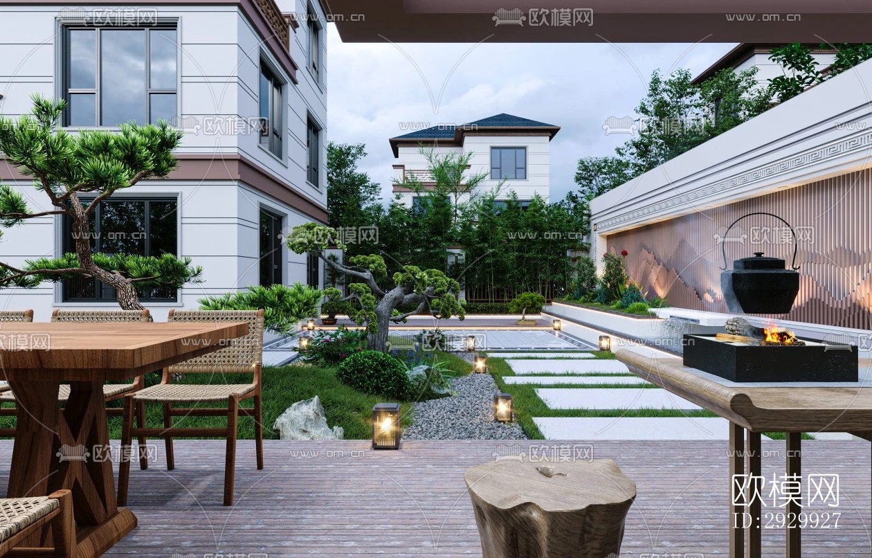 新中式居住景观效果图下载（渲染图1）