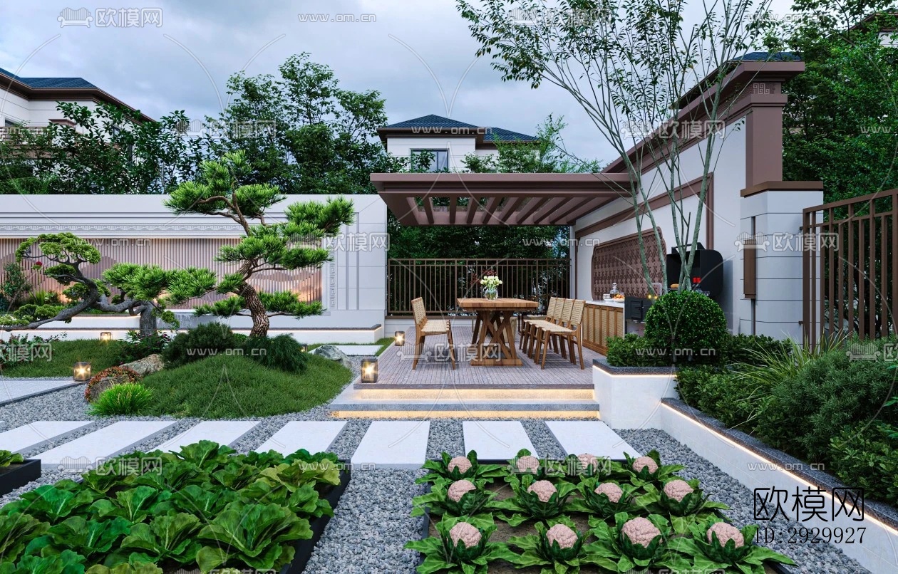 新中式居住景观效果图下载（渲染图2）