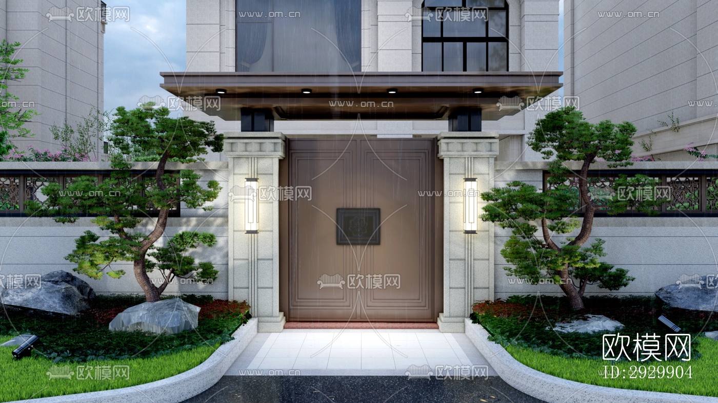 新中式居住景观效果图下载（渲染图1）