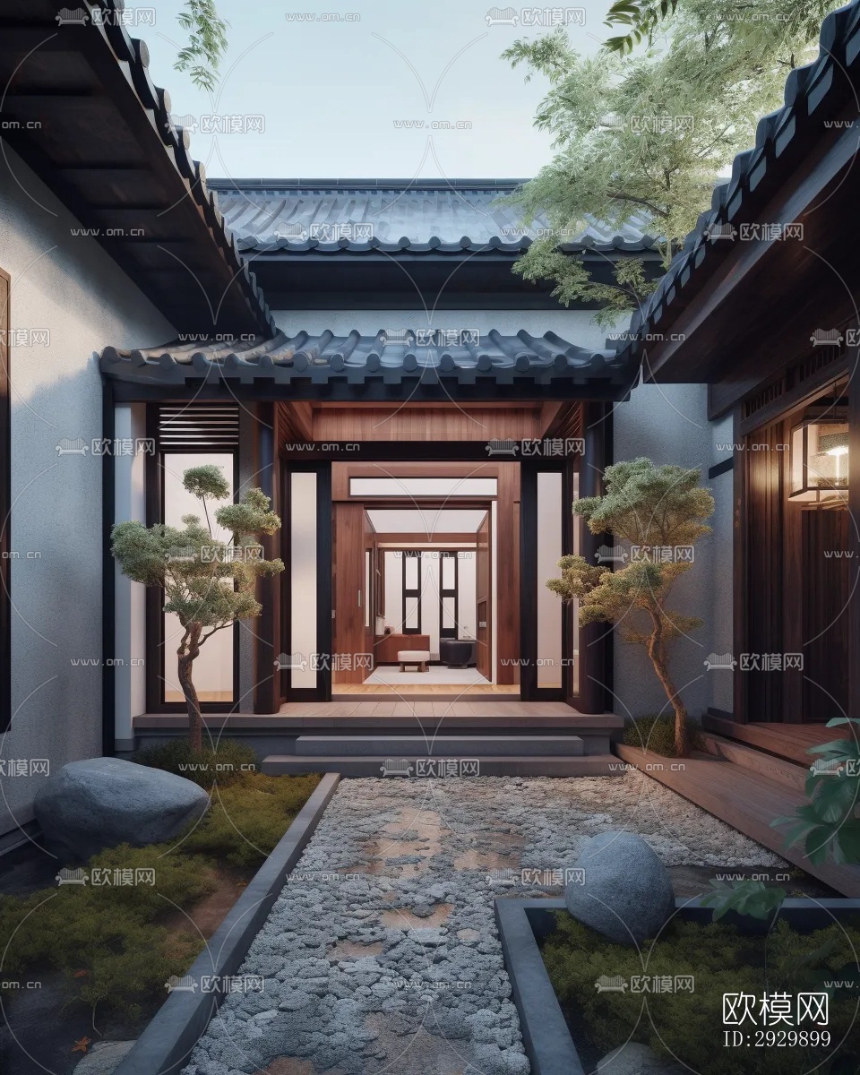 新中式居住景观效果图下载（渲染图8）