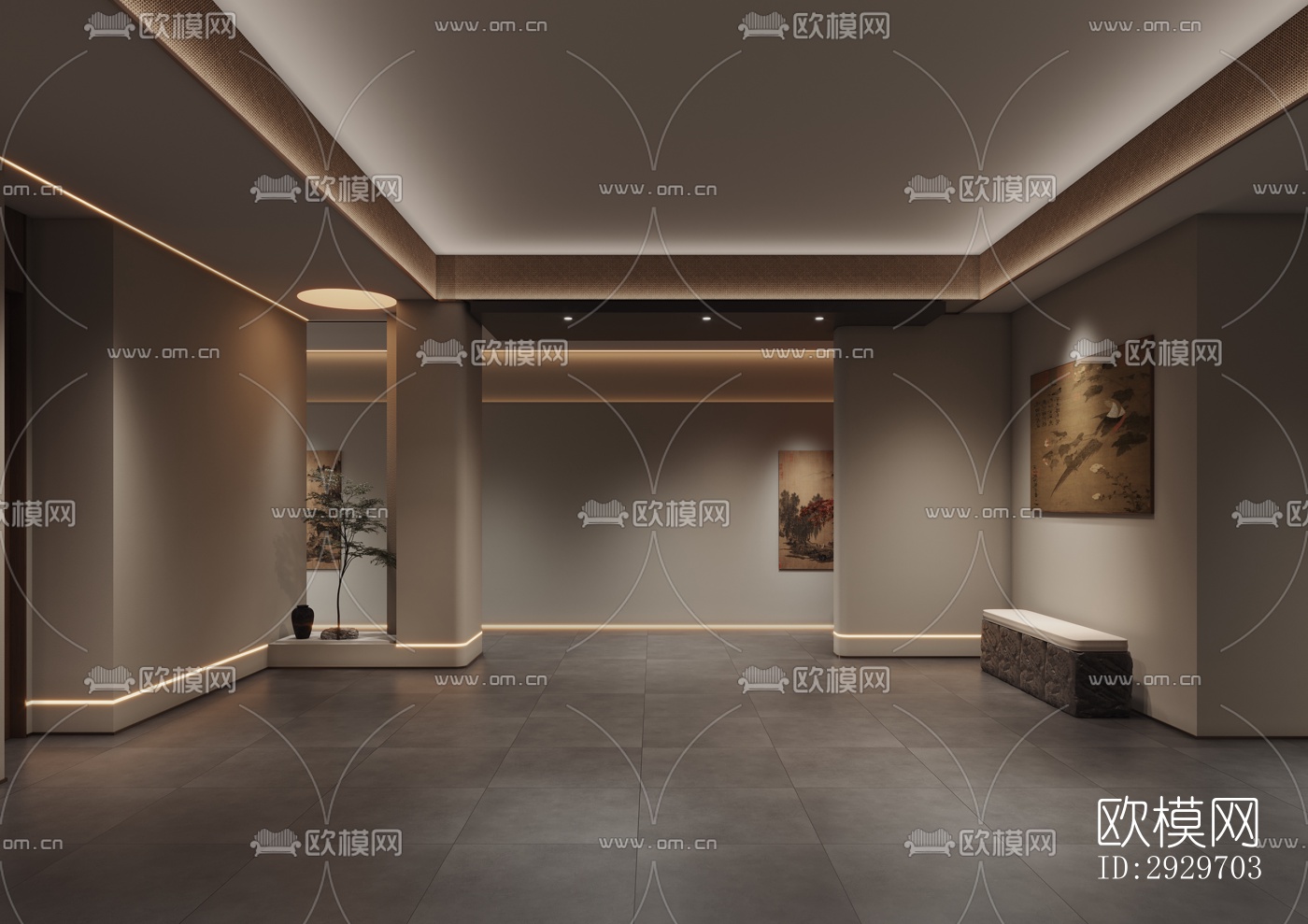 新中式美术博物馆效果图下载（渲染图12）