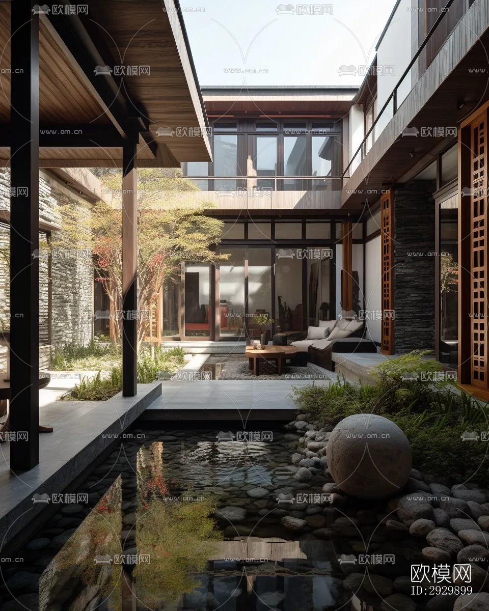 新中式居住景观效果图下载（渲染图10）