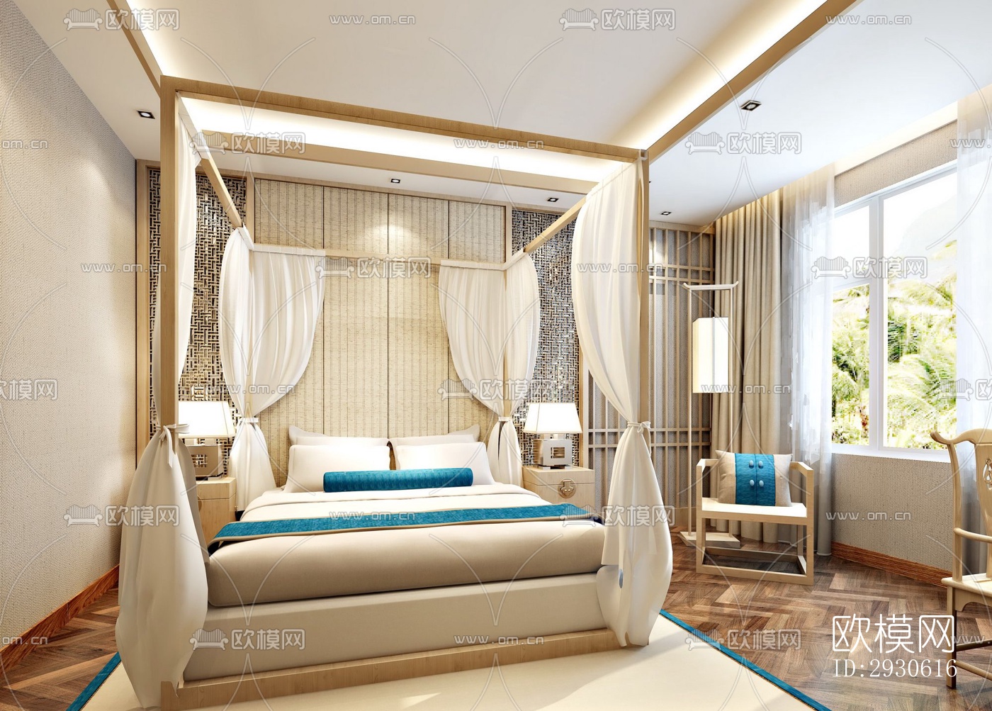 新中式酒店民宿效果图下载（渲染图7）