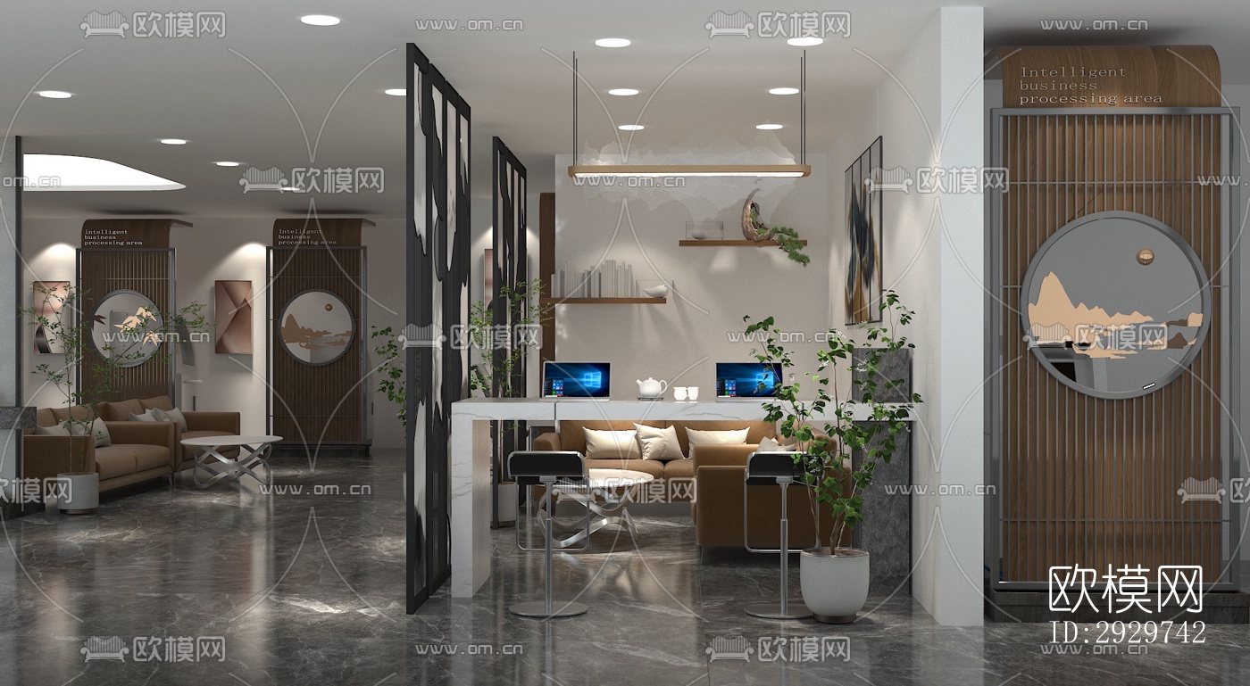 新中式银行效果图下载（渲染图5）