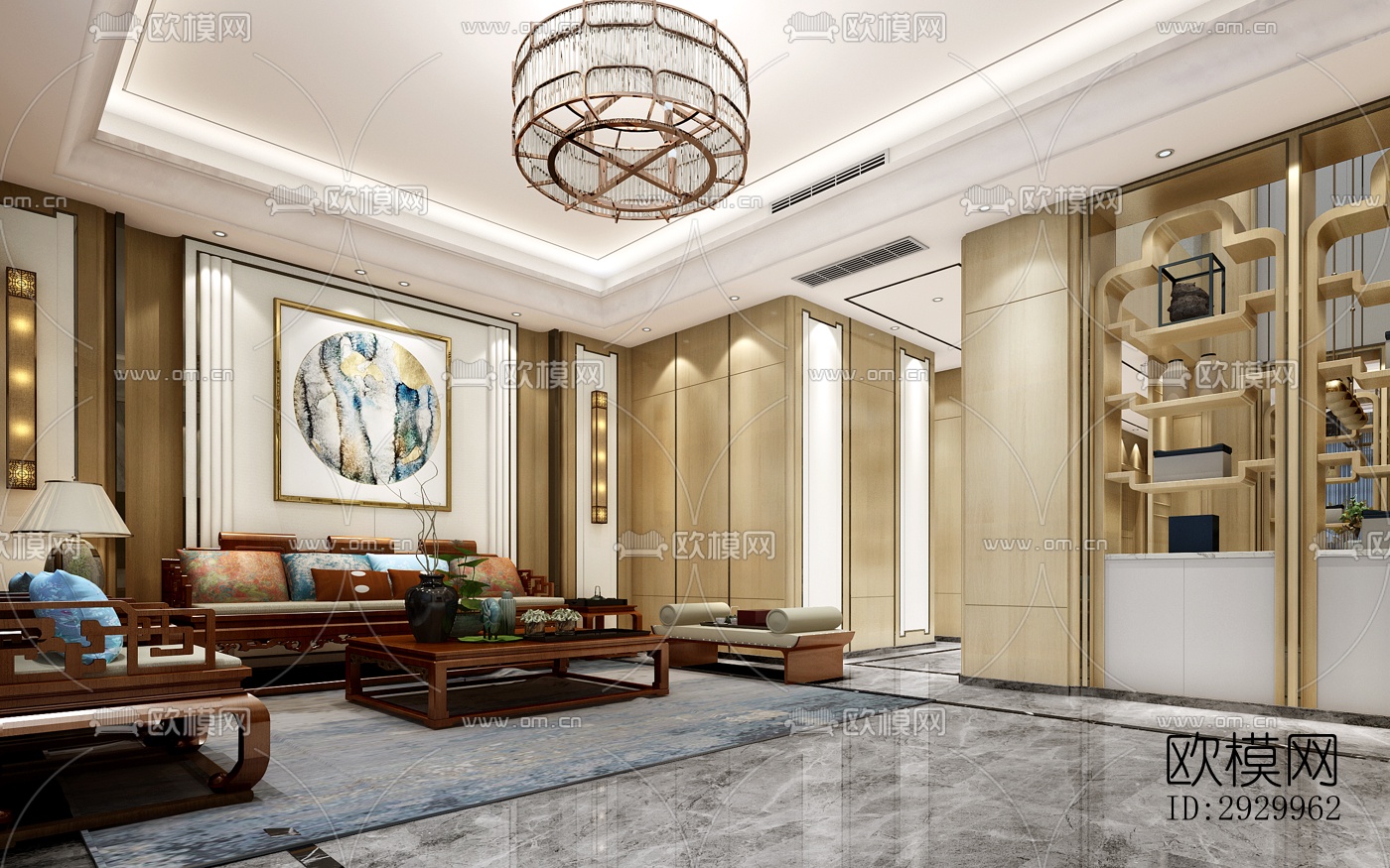 新中式售楼处效果图下载（渲染图3）