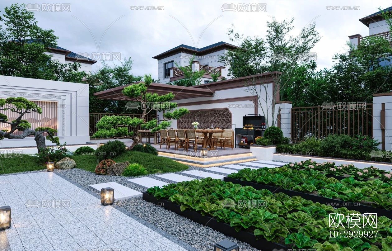 新中式居住景观效果图下载（渲染图4）