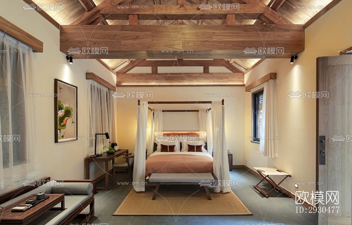 中式酒店民宿效果图下载（渲染图5）