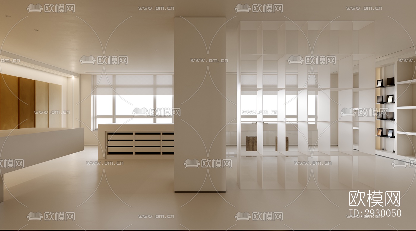 奶油风展览展厅效果图下载（渲染图5）