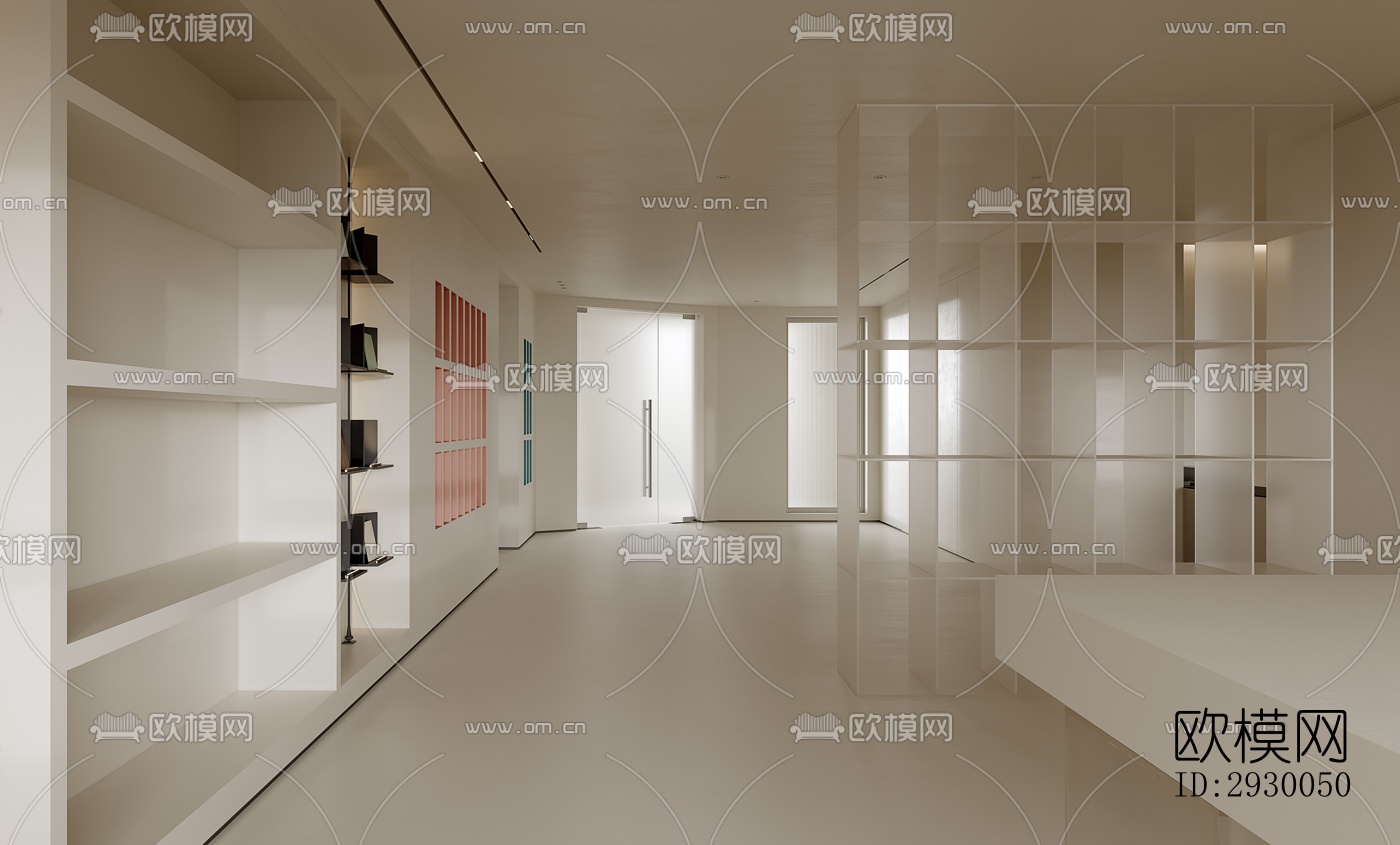 奶油风展览展厅效果图下载（渲染图7）