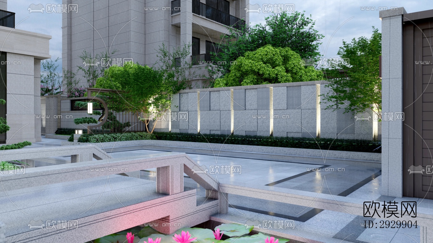 新中式居住景观效果图下载（渲染图10）