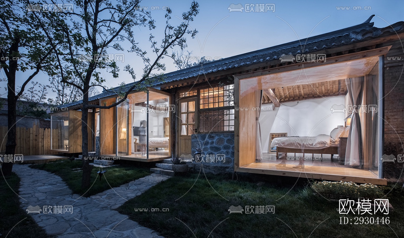 中式酒店民宿效果图下载（渲染图7）