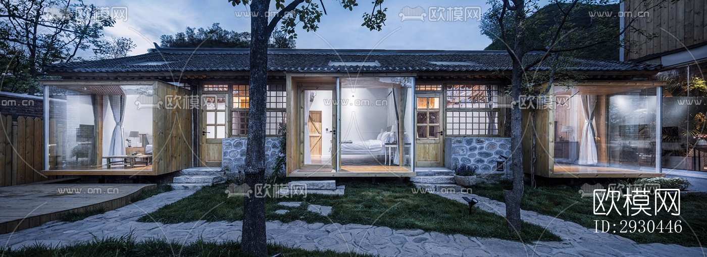 中式酒店民宿效果图下载（渲染图1）