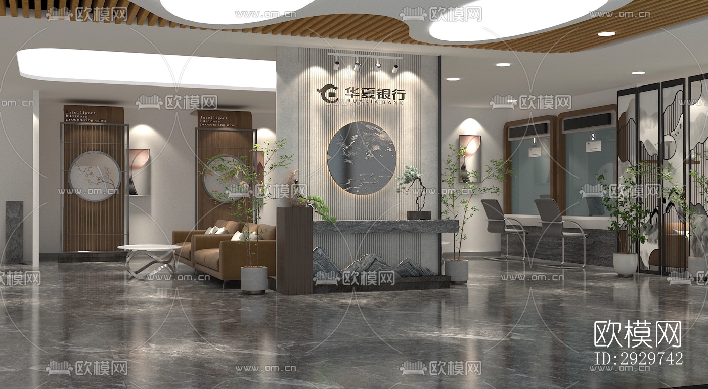 新中式银行效果图下载（渲染图2）