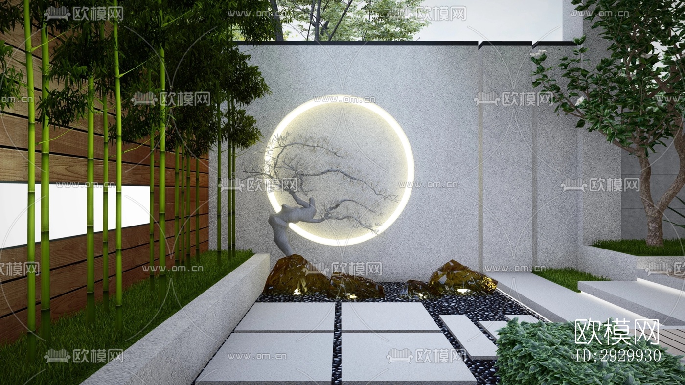 新中式居住景观效果图下载（渲染图3）