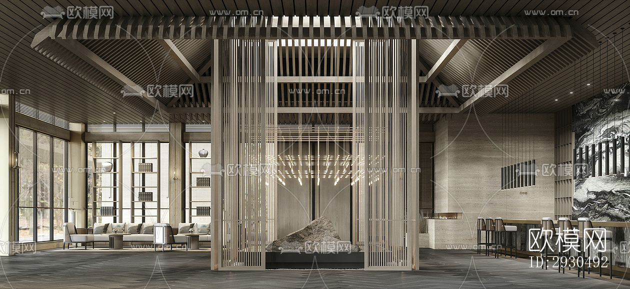 中式酒店民宿效果图下载（渲染图1）