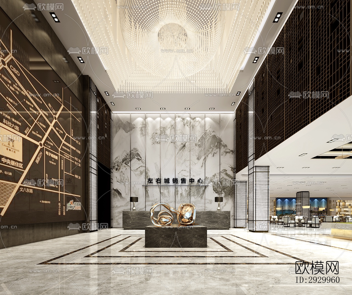 新中式售楼处效果图下载（渲染图1）