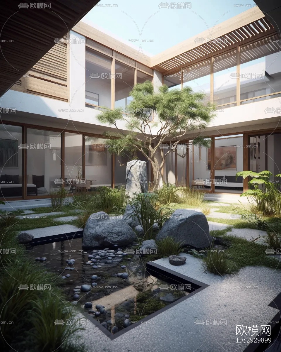 新中式居住景观效果图下载（渲染图2）