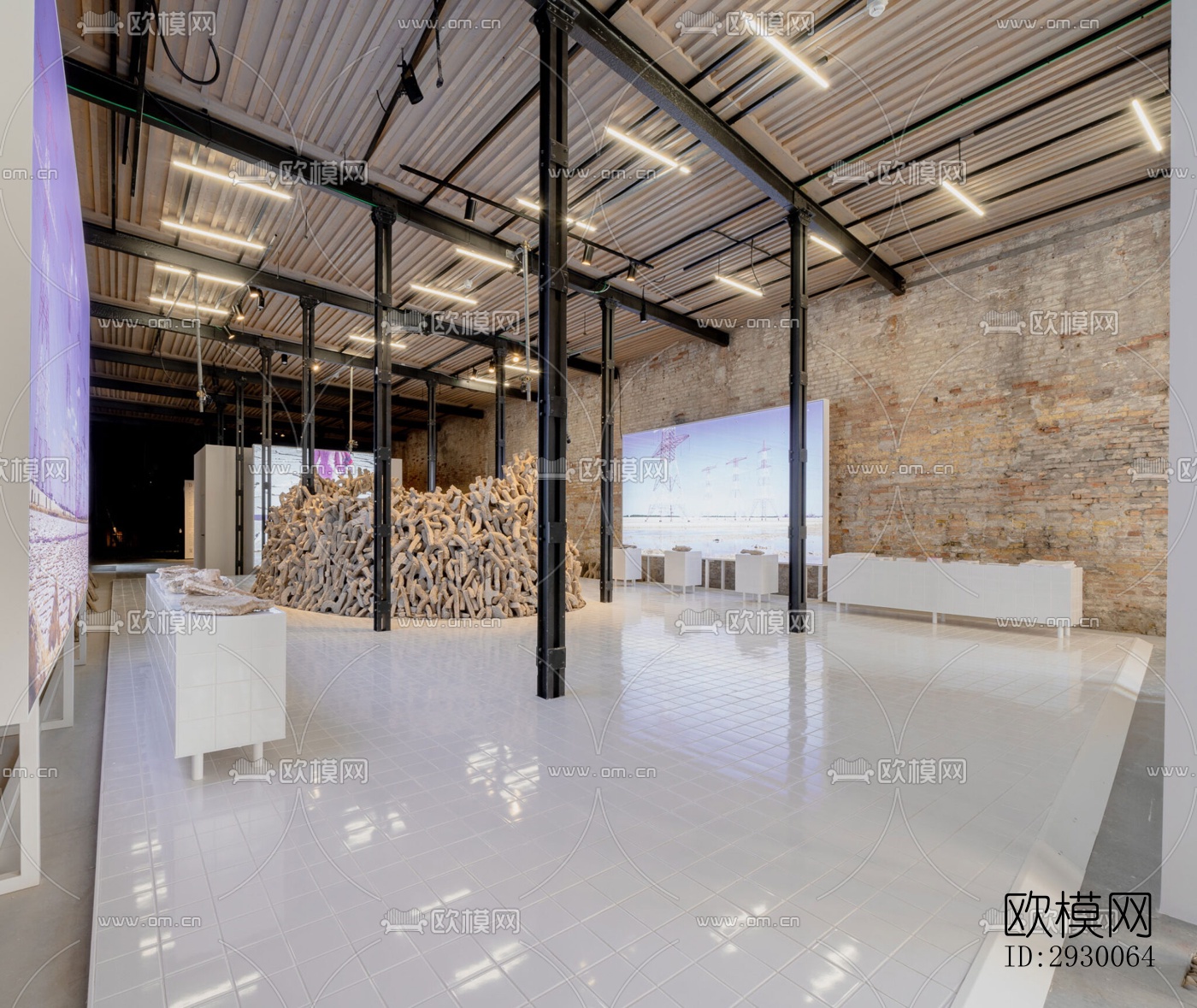 工业风展览展厅效果图下载（渲染图1）