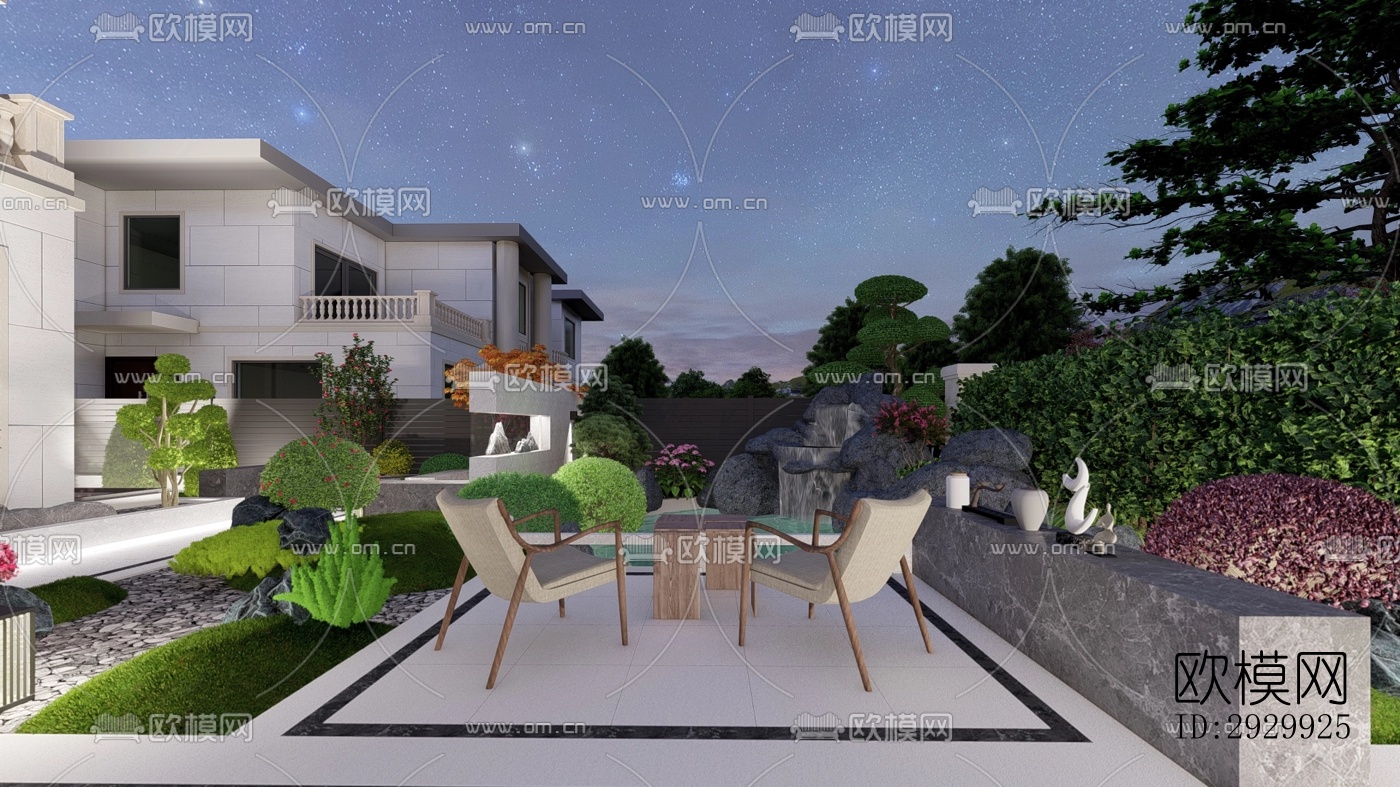 新中式居住景观效果图下载（渲染图11）