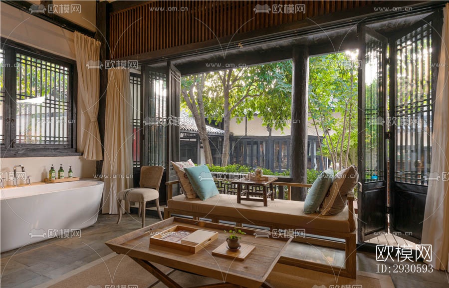 新中式酒店民宿效果图下载（渲染图5）