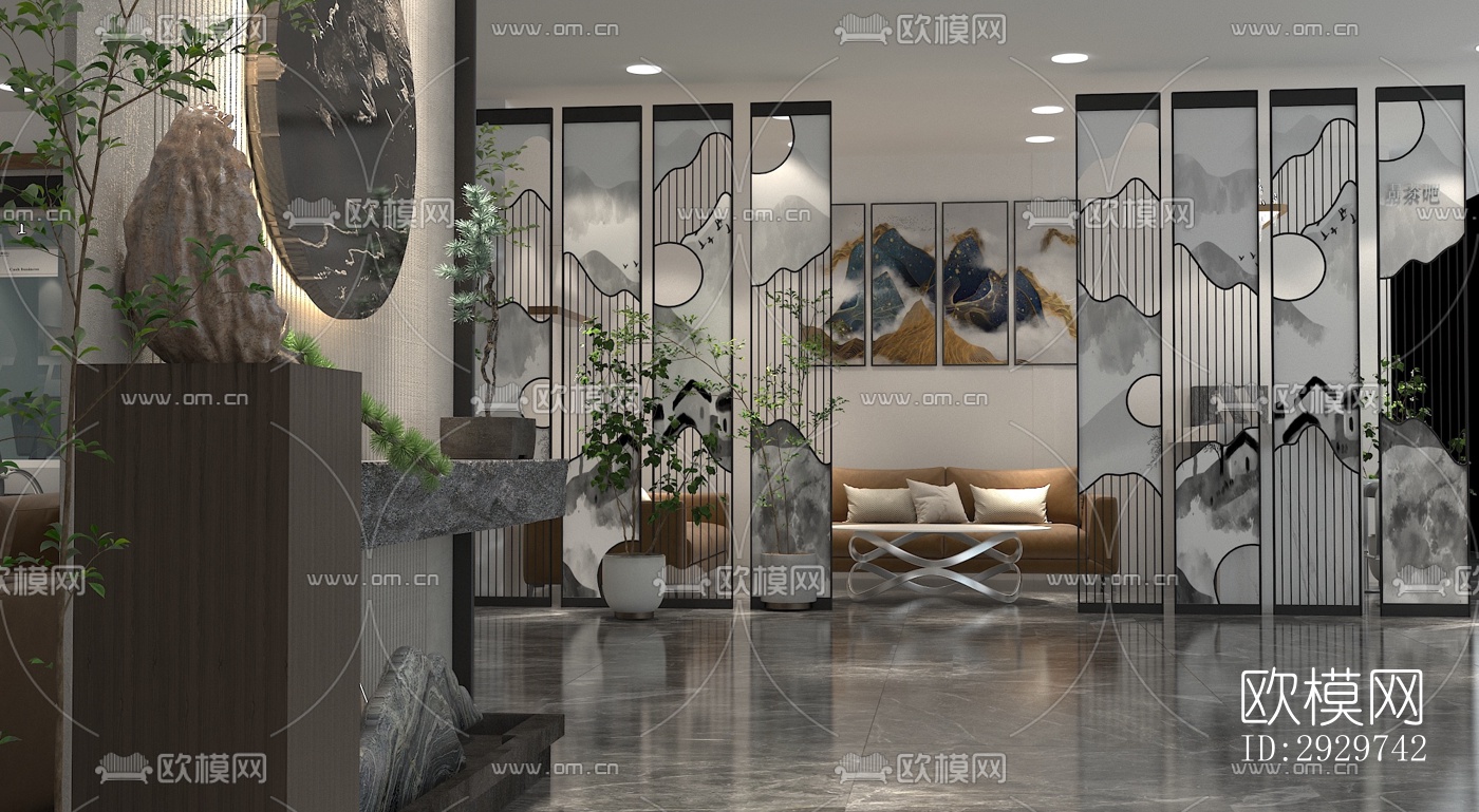 新中式银行效果图下载（渲染图4）