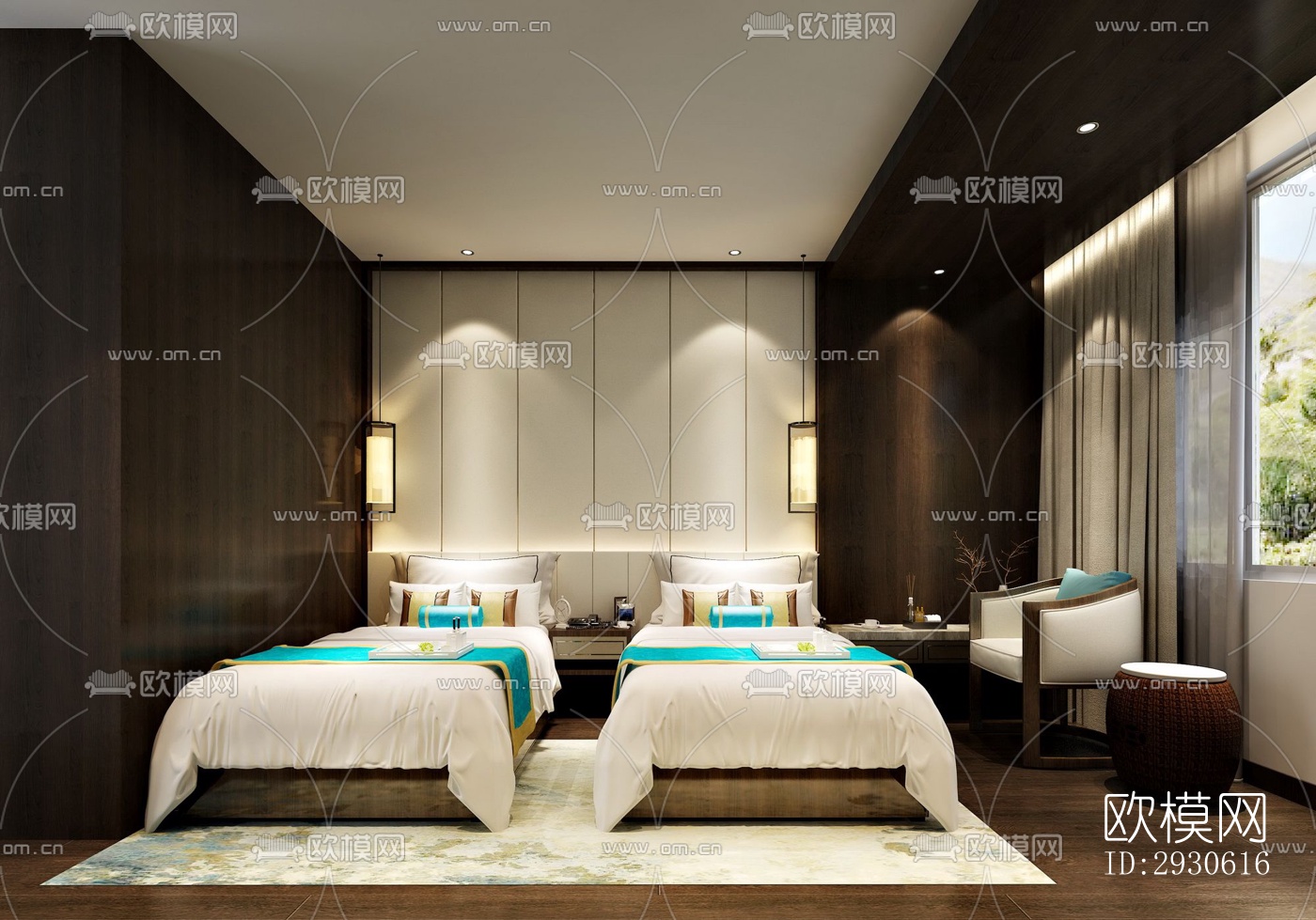 新中式酒店民宿效果图下载（渲染图9）