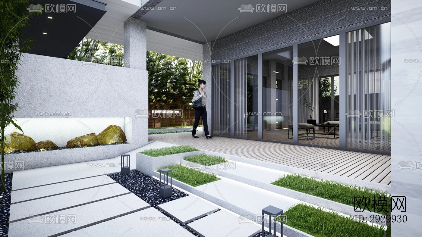 新中式居住景观效果图下载（渲染图7）