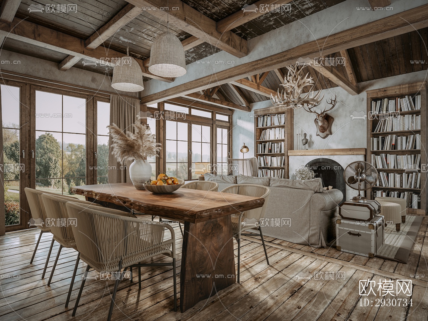 美式酒店民宿效果图下载（渲染图6）