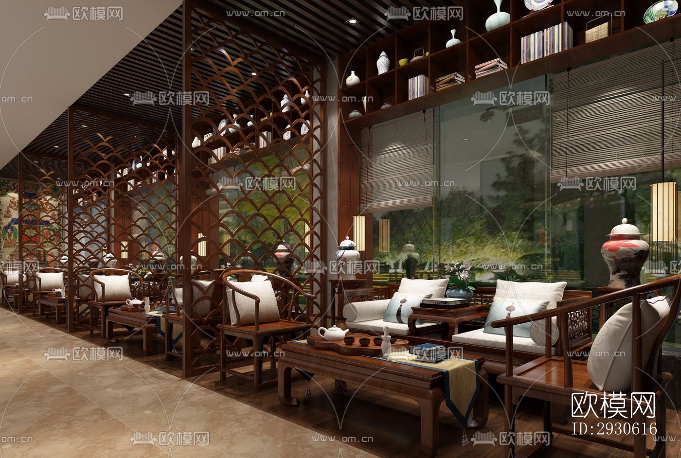 新中式酒店民宿效果图下载（渲染图3）