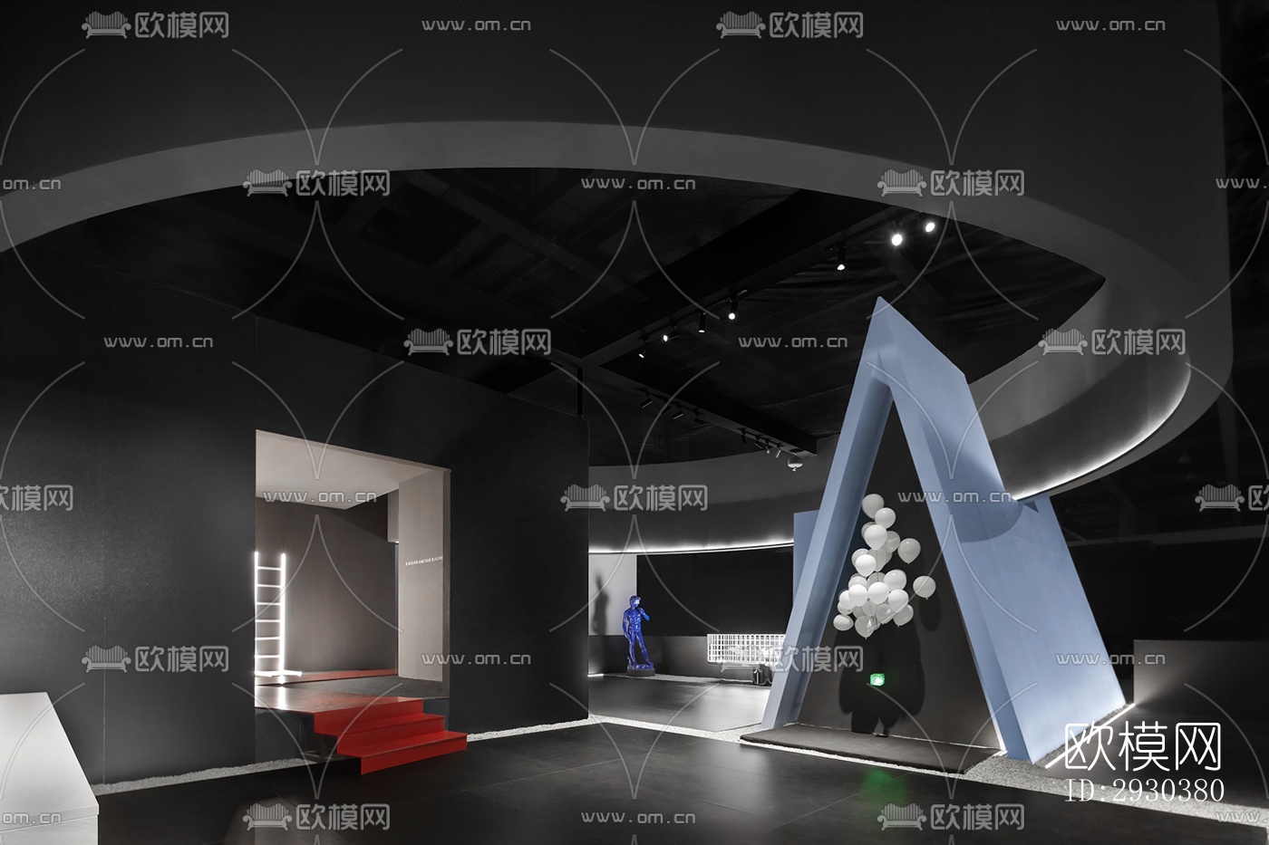 高级灰展览展厅效果图效果图-设计效果图ID:2930380-欧模网