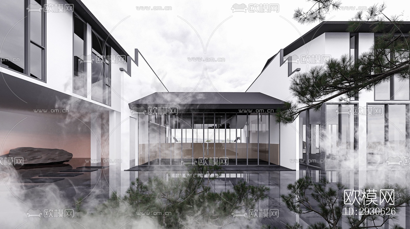 新中式酒店民宿效果图下载（渲染图7）