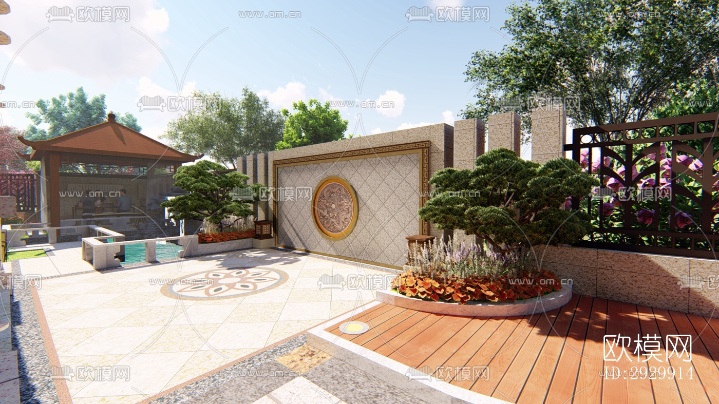 新中式居住景观效果图下载（渲染图5）