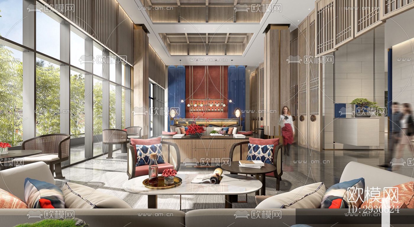 新中式酒店民宿效果图下载（渲染图2）