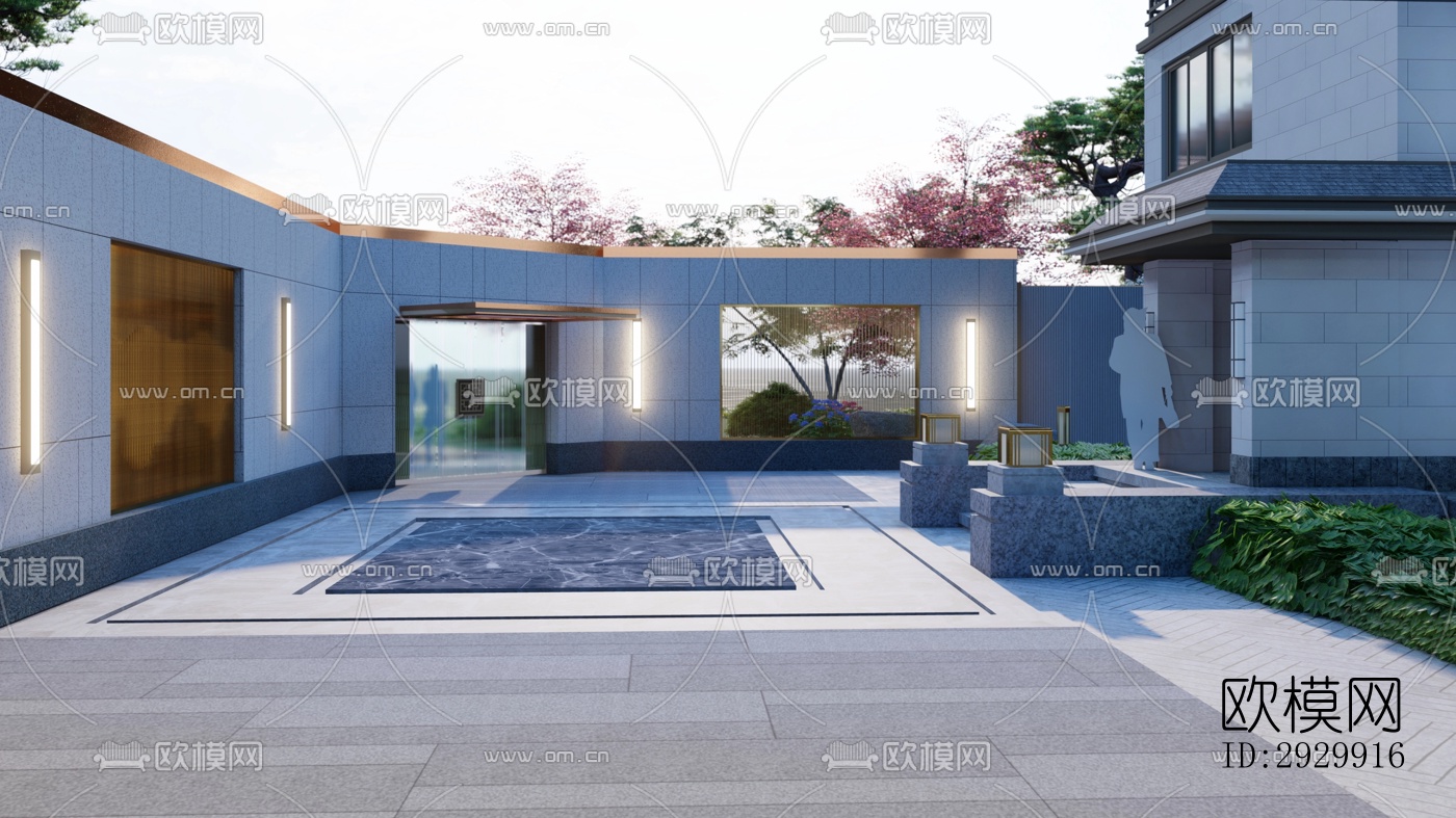 新中式居住景观效果图下载（渲染图8）