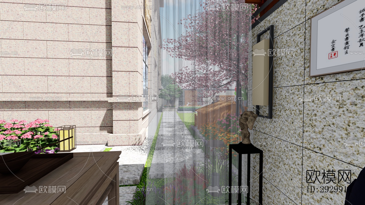 新中式居住景观效果图下载（渲染图6）