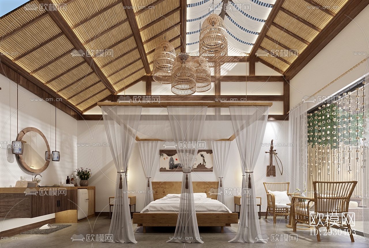 中式酒店民宿效果图下载（渲染图6）