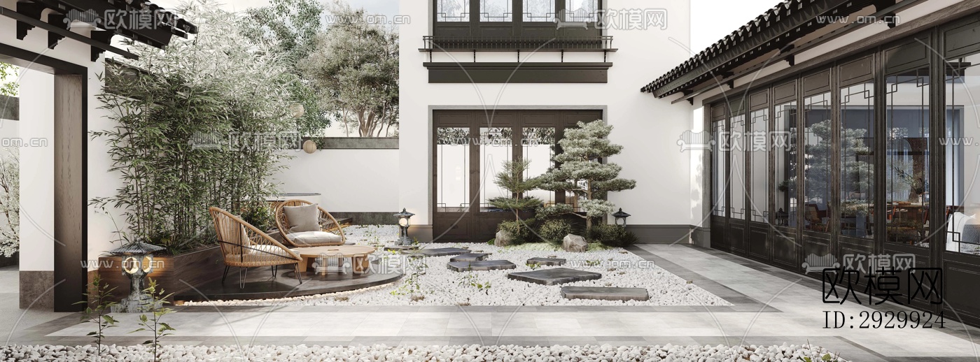 新中式居住景观效果图下载（渲染图2）