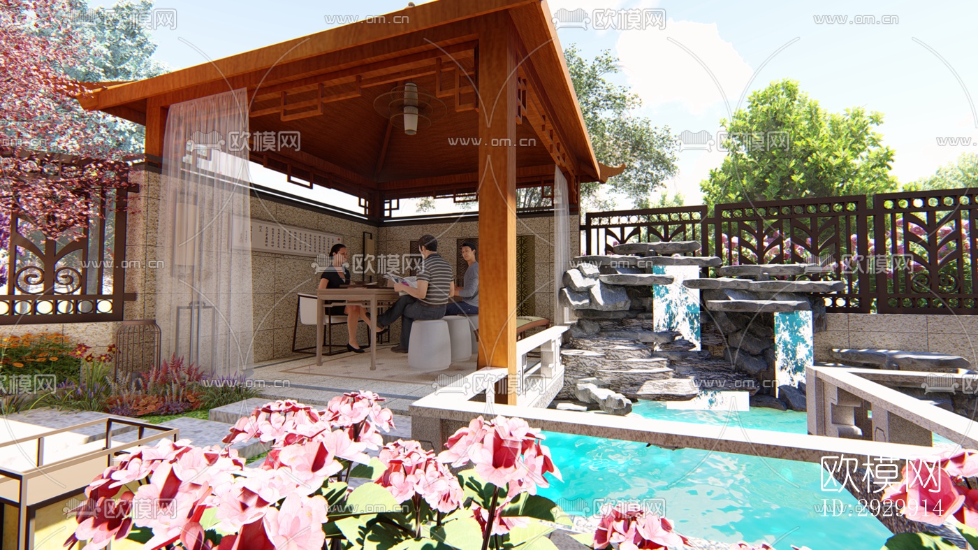 新中式居住景观效果图下载（渲染图8）