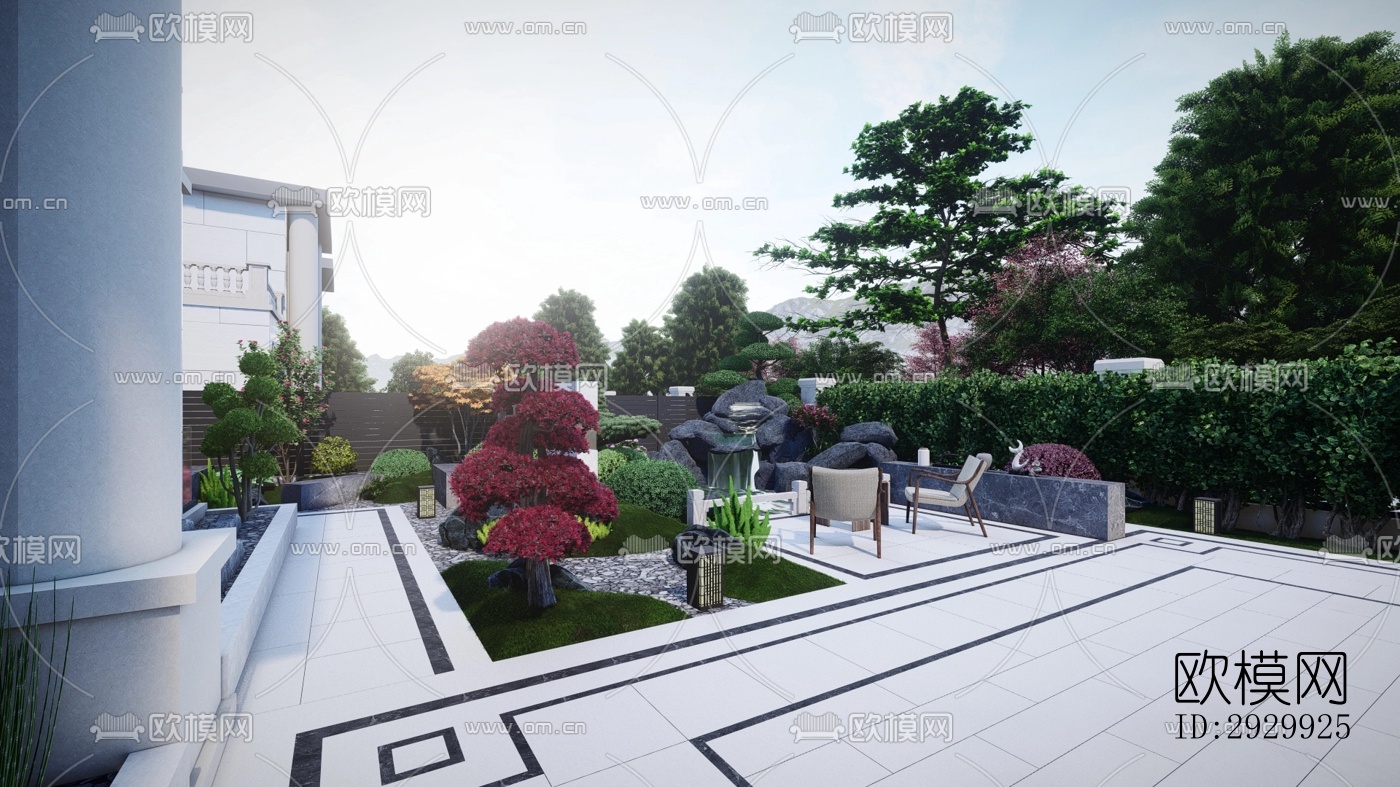 新中式居住景观效果图下载（渲染图8）