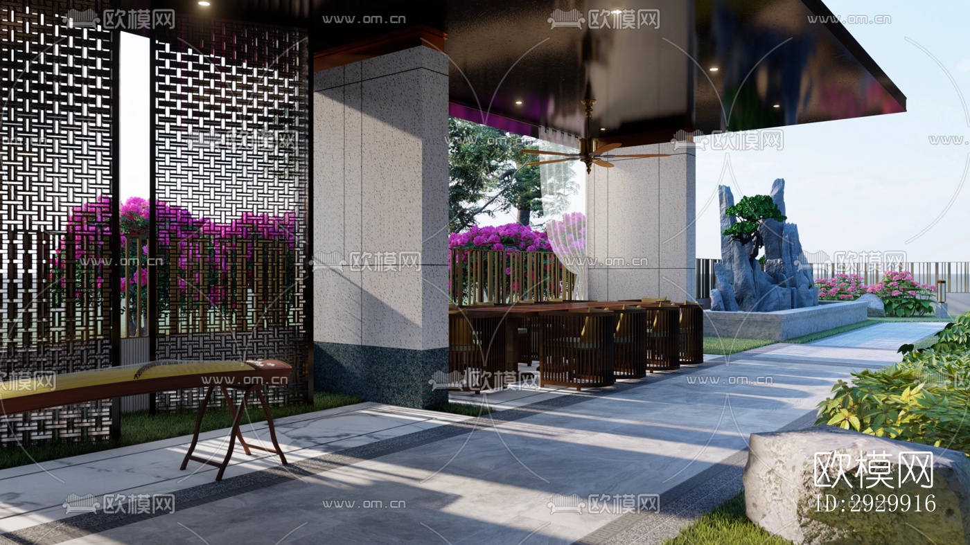 新中式居住景观效果图下载（渲染图10）