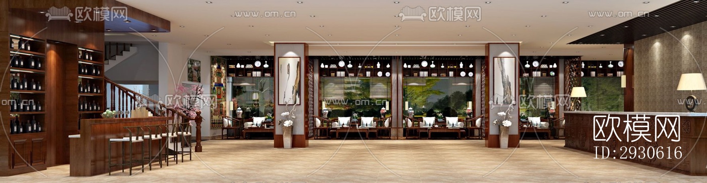 新中式酒店民宿效果图下载（渲染图13）