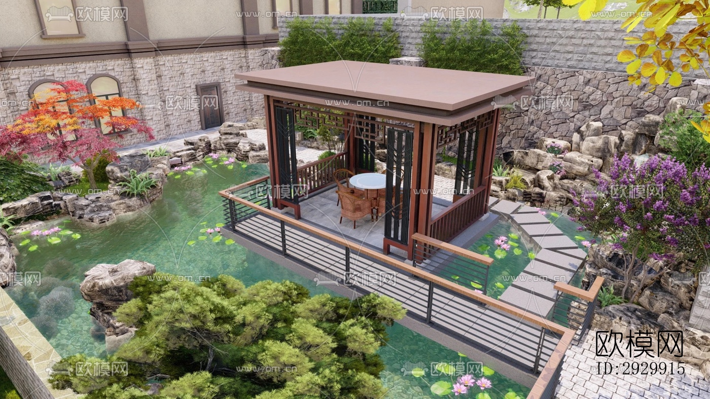 新中式居住景观效果图下载（渲染图2）