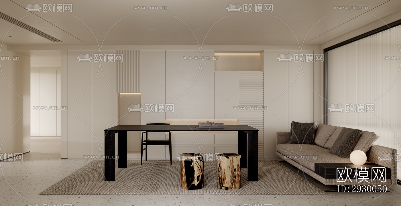 奶油风展览展厅效果图下载（渲染图2）