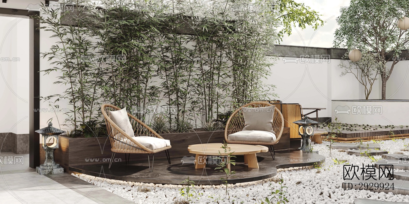 新中式居住景观效果图下载（渲染图8）