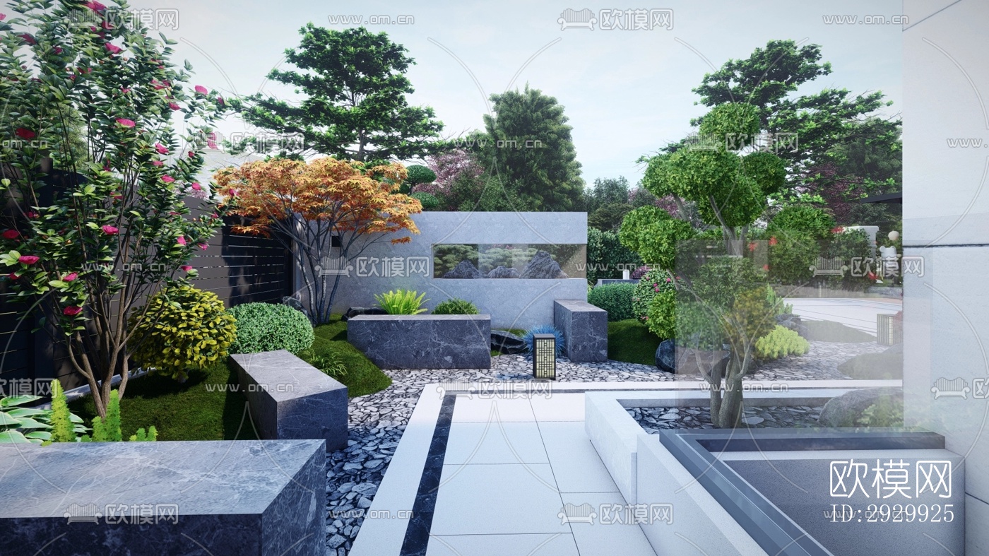 新中式居住景观效果图下载（渲染图5）