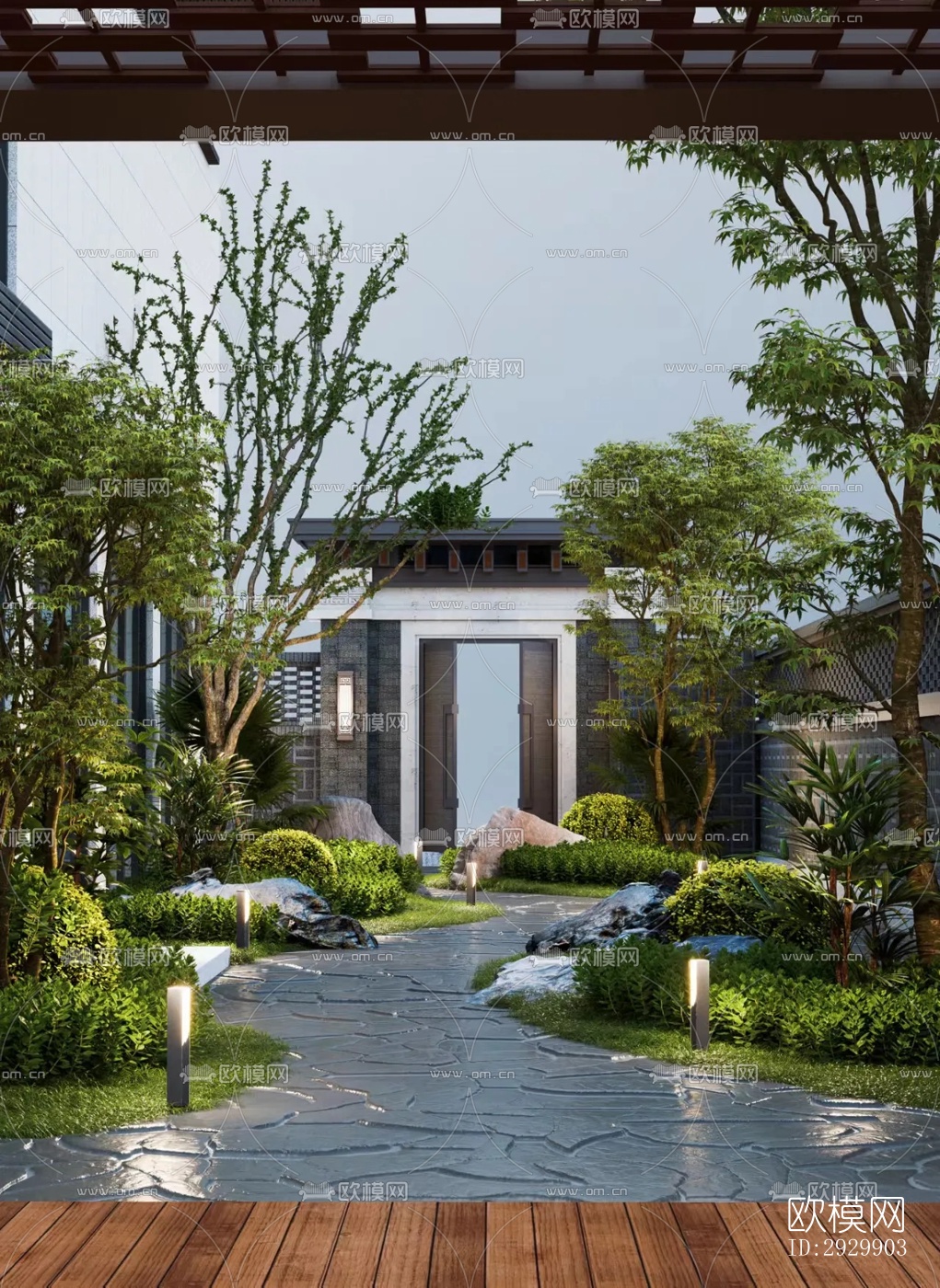 新中式居住景观效果图下载（渲染图1）