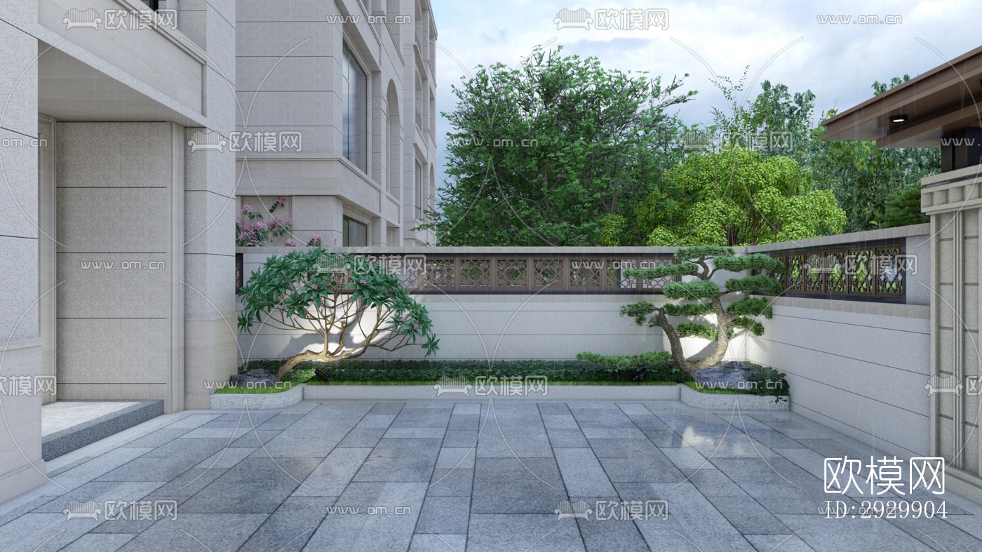 新中式居住景观效果图下载（渲染图5）