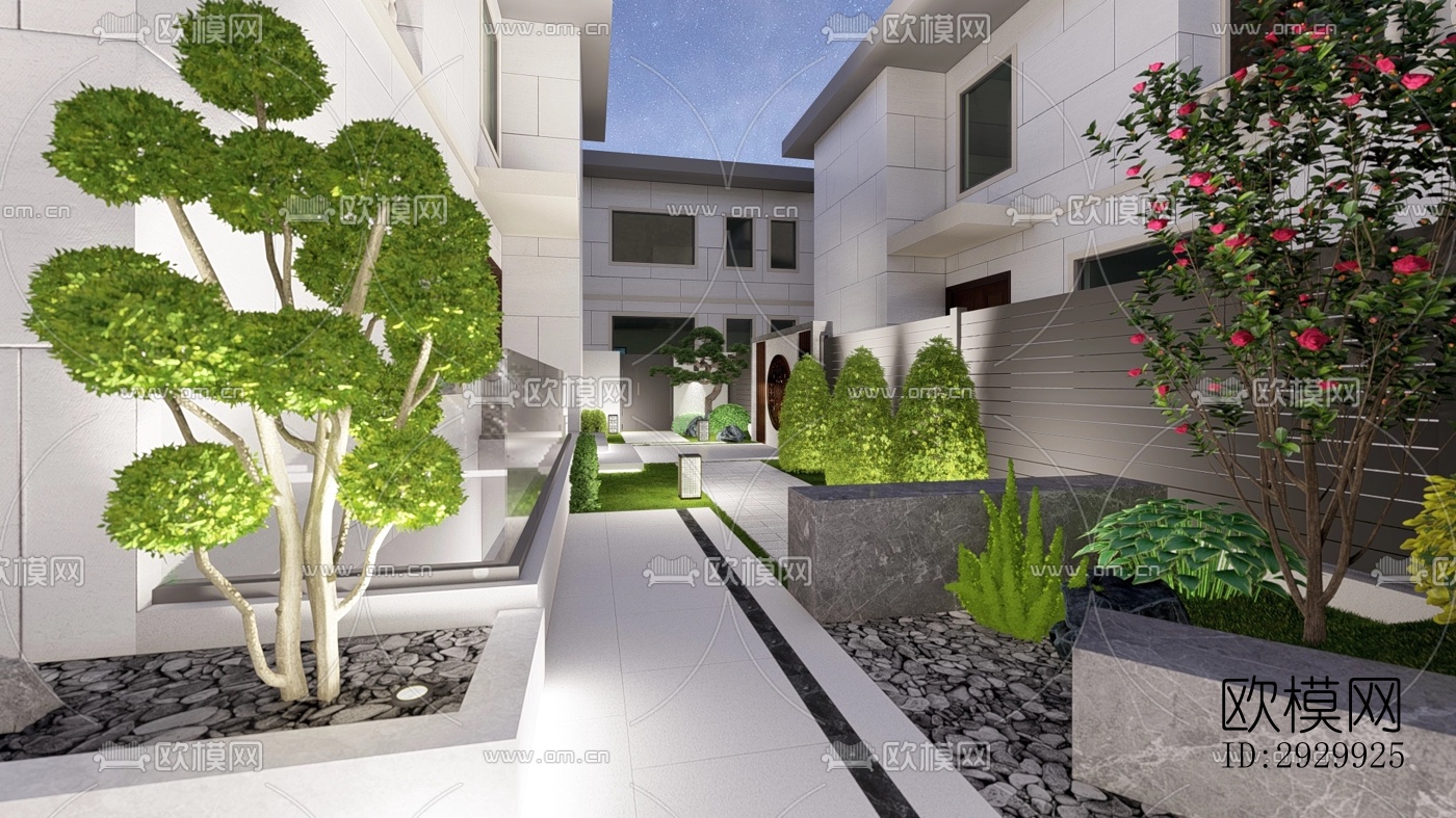 新中式居住景观效果图下载（渲染图10）